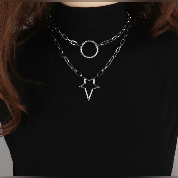 NEW 18K White Gold/Rhodium Plated Chunky Chain Necklace Irregular Star Pendant - Picture 2 of 6